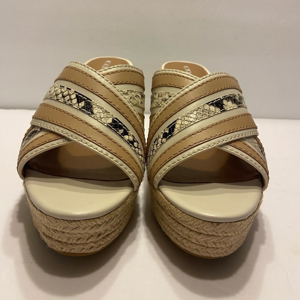 Brand New Coach Florentine Open Toe Leather Wedge Sandals Chalk Sz 10 - Picture 10 of 13